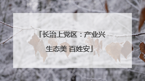 长治上党区：产业兴 生态美 百姓安